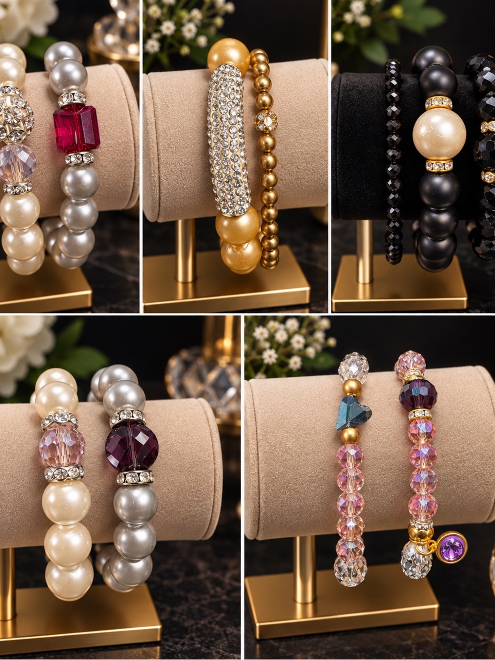 Elegant Handmade Mixed Bead Bracelet - Gold, Black, Pearl, Silver, Pink etc